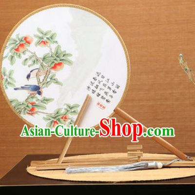 Handmade Chinese Printing Peach Round Fans Traditional Classical Dance Red Beech Palace Fan for Women