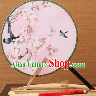 Handmade Chinese Printing Peach Blossom Pink Palace Fans Traditional Classical Dance Round Fan for Women