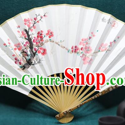 Handmade Chinese Painting Plum Mottled Bamboo Fan Traditional Classical Dance Accordion Fans Folding Fan
