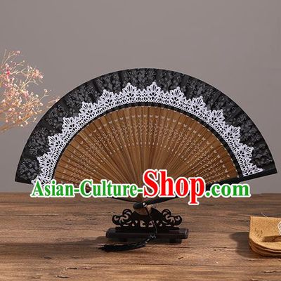 Handmade Chinese Printing White Lace Bamboo Fan Traditional Classical Dance Accordion Fans Folding Fan