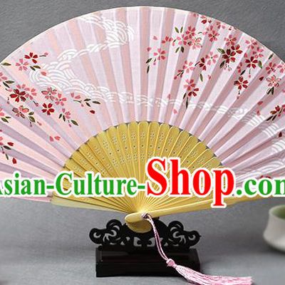 Handmade Chinese Printing Flow Sakura Pink Fan Traditional Classical Dance Accordion Fans Folding Fan