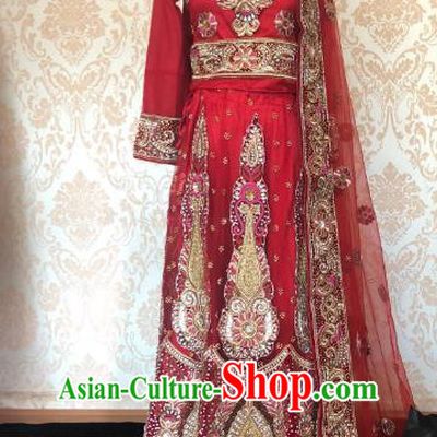 Indian Traditional Embroidered Lehenga Purple Red Dress Asian India Bride Wedding Costume for Women