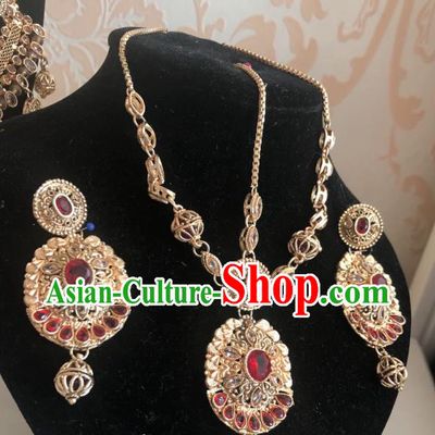 Indian Traditional Wedding Eyebrows Pendant and Earrings Asian India Bride Headwear Jewelry Accessories for Women