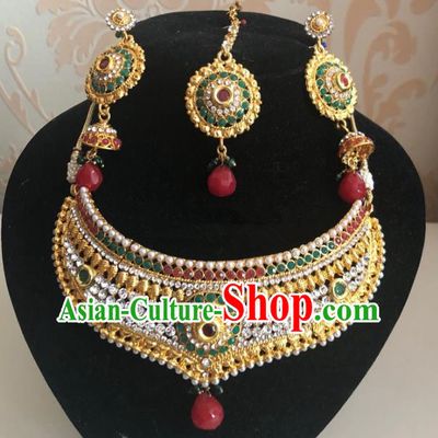 Indian Traditional Wedding Necklace and Earrings Eyebrows Pendant Asian India Bride Headwear Jewelry Accessories for Women
