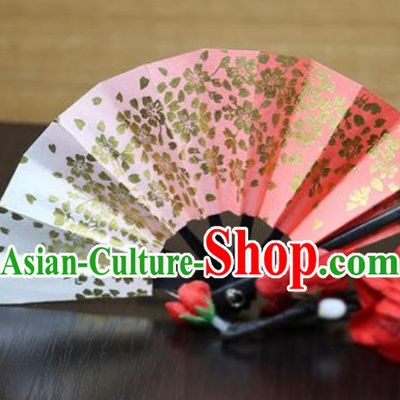 Handmade Chinese Printing Sakura Red Fan Traditional Classical Dance Accordion Fans Folding Fan