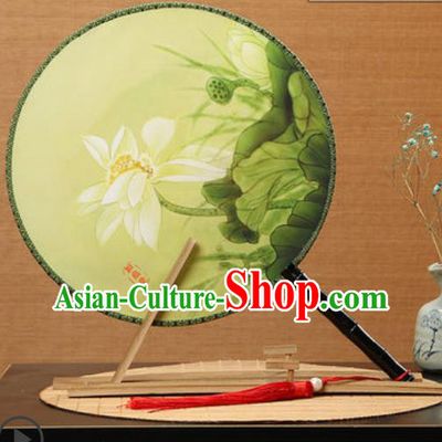 Handmade Chinese Printing Lotus Yellow Palace Fans Traditional Classical Dance Round Fan for Women