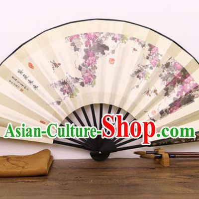 Handmade Chinese Ink Painting Grape Carving Fan Traditional Classical Dance Accordion Fans Folding Fan