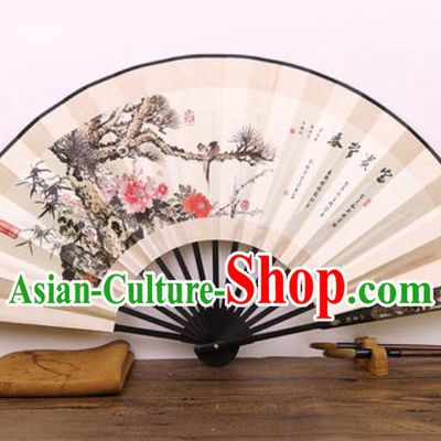 Handmade Chinese Ink Painting Peony Carving Fan Traditional Classical Dance Accordion Fans Folding Fan