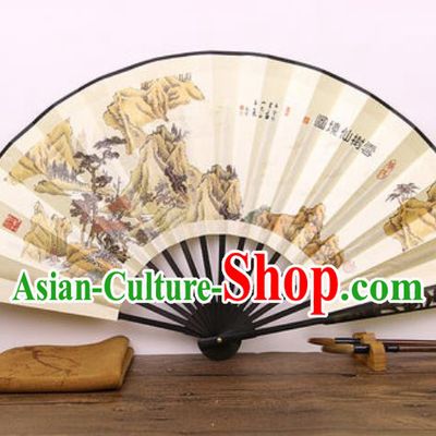 Handmade Chinese Ink Painting Carving Bamboo Fan Traditional Classical Dance Accordion Fans Folding Fan