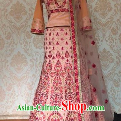 Indian Traditional Embroidered Orange Lehenga Dress Asian India Bride Wedding Costume for Women
