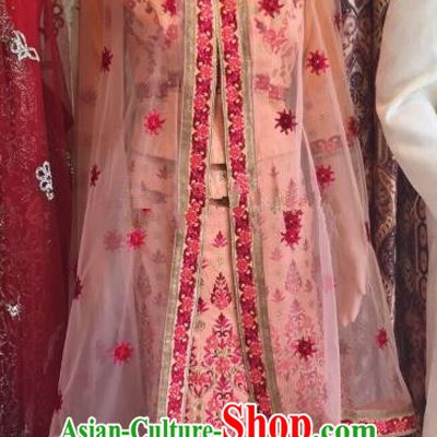 Indian Traditional Embroidered Orange Lehenga Dress Asian Hui Nationality Bride Wedding Costume for Women