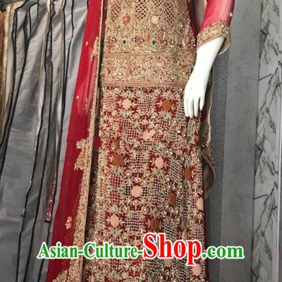 Indian Traditional Bride Purplish Red Lehenga Exquisite Embroidered Dress Asian Hui Nationality Wedding Costume for Women