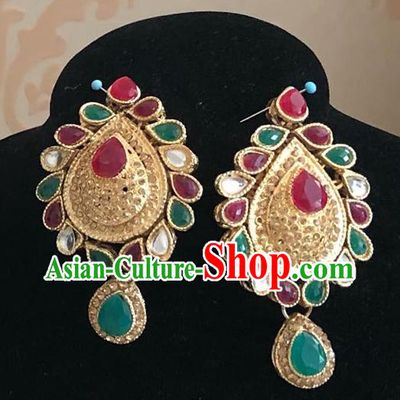 Indian Traditional Wedding Colorful Gems Earrings Asian India Bride Jewelry Accessories for Women