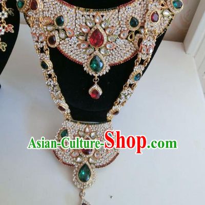Indian Court Traditional Wedding Luxury Crystal Necklace Asian India Bride Jewelry Accessories for Women
