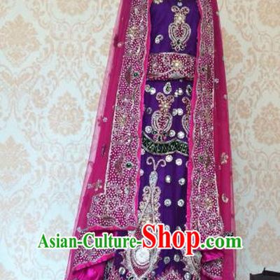 Indian Traditional Wedding Purple Lehenga Dress Asian Hui Nationality Bride Embroidered Costume for Women