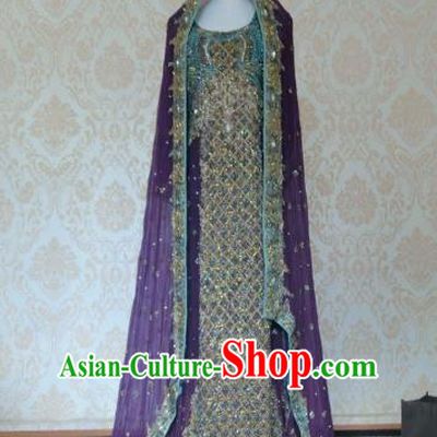 Indian Traditional Purple Lehenga Costume Asian Hui Nationality Wedding Bride Embroidered Dress for Women
