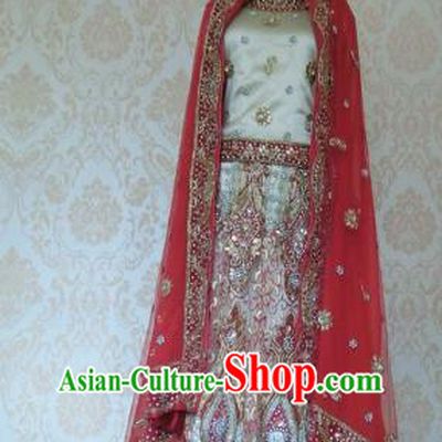 Indian Traditional Diamante White Lehenga Costume Asian Hui Nationality Wedding Bride Embroidered Dress for Women