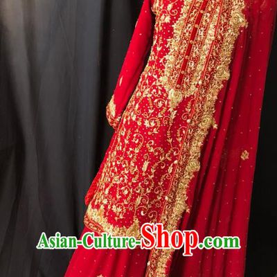 Indian Traditional Bride Embroidered Red Lehenga Dress Asian Hui Nationality Wedding Costume for Women