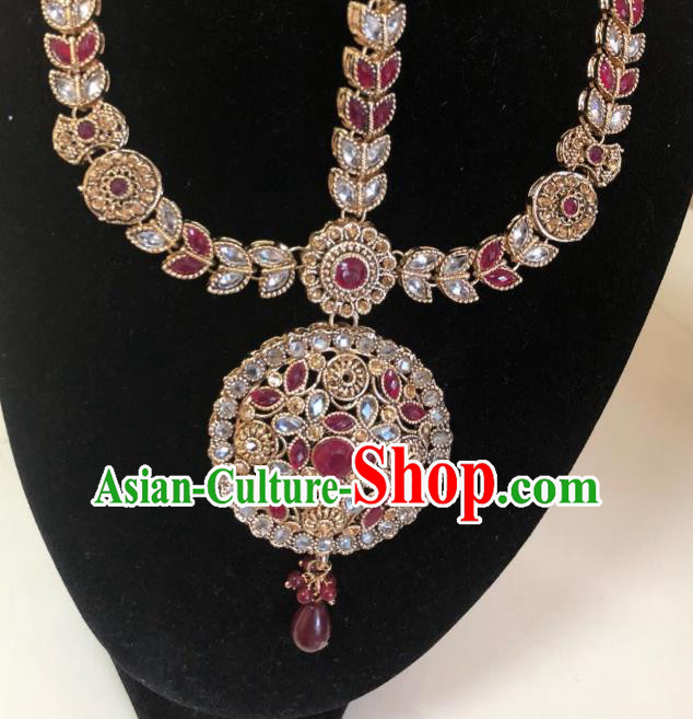 Indian Traditional Wedding Garnet Necklace Asian India Bride Jewelry Accessories for Women Indian Traditional Wedding Garnet Necklace Asian India Bride Jewelry Accessories for Women