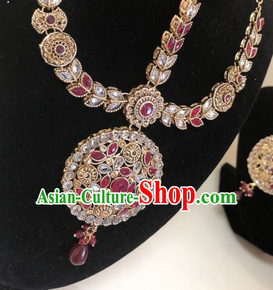 Indian Traditional Wedding Garnet Necklace Asian India Bride Jewelry Accessories for Women Indian Traditional Wedding Garnet Necklace Asian India Bride Jewelry Accessories for Women