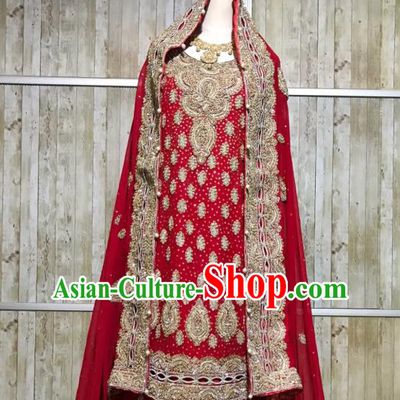 Indian Traditional Wedding Embroidered Red Lehenga Dress Asian Hui Nationality Bride Costume for Women