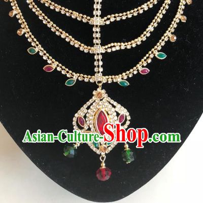 Traditional Indian Wedding Bride Gem Eyebrows Pendant Asian India Headwear Jewelry Accessories for Women