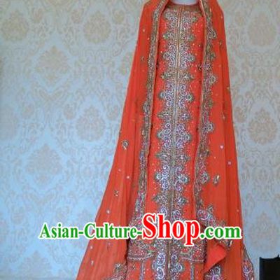 Indian Traditional Diamante Orange Lehenga Costume Asian Hui Nationality Wedding Bride Embroidered Dress for Women