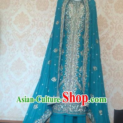 Indian Traditional Diamante Blue Lehenga Costume Asian Hui Nationality Wedding Bride Embroidered Dress for Women