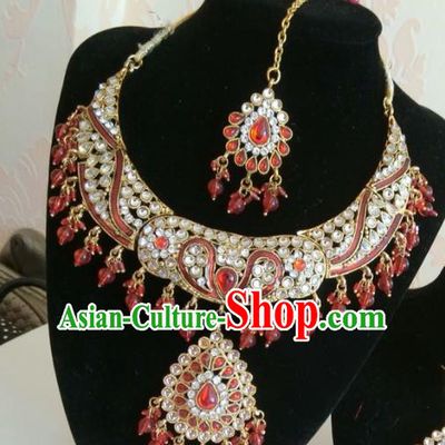 Traditional Indian Court Wedding Hair Clasp and Necklace Asian India Eyebrows Pendant Headwear Jewelry Accessories for Women