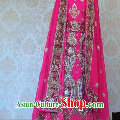 Indian Traditional Diamante Rosy Lehenga Costume Asian Hui Nationality Wedding Bride Embroidered Dress for Women