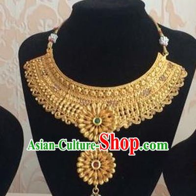 Indian Court Traditional Wedding Luxury Golden Necklace Asian India Bride Jewelry Accessories for Women