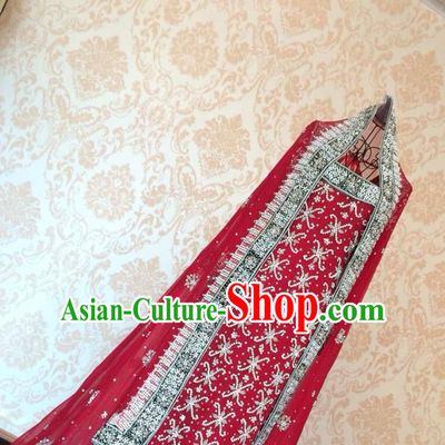 Indian Traditional Court Beading Wedding Dress Asian Hui Nationality Bride Red Lehenga Costume for Women