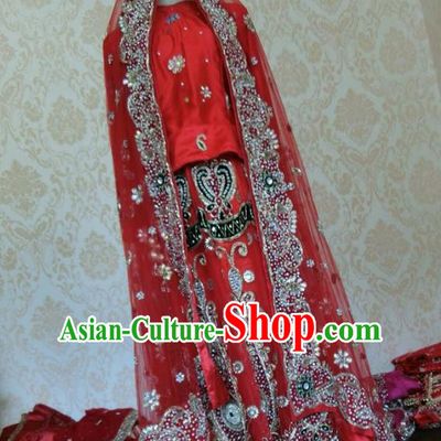 Indian Traditional Court Wedding Diamante Red Lehenga Costume Asian Hui Nationality Bride Dress for Women