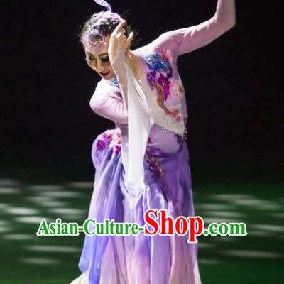 Chinese Colorful Clouds Chasing the Moon Dance Purple Dress Traditional Classical Dance Stage Performance Costume for Women