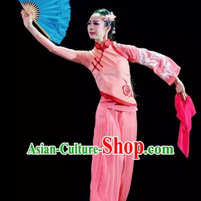 Chinese You Ran Qing Yun Folk Dance Pink Outfits Traditional Fan Dance Stage Performance Costume for Women