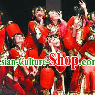 Chinese Red Lantern Folk Dance Outfits Traditional Fan Dance Stage Performance Costume for Women