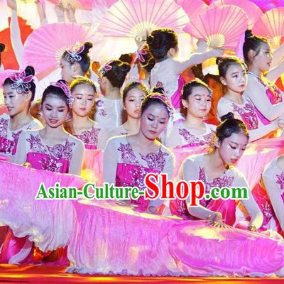 Chinese Blossom Time Fan Dance Rosy Dress Traditional Classical Dance Stage Performance Costume for Women