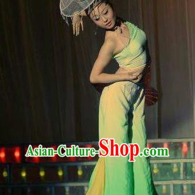 Chinese Rain Bamboo Dai Nationality Dance Green Outfits Traditional Classical Dance Stage Performance Costume for Women