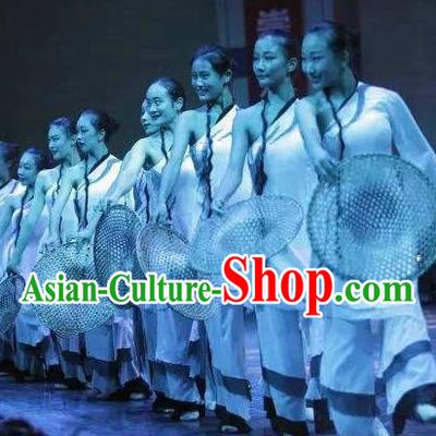 Chinese Feng He Yu Li Fan Dance White Dress Traditional Classical Dance Stage Performance Costume for Women