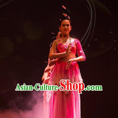 Chinese Ji Yue Tian Dance Pink Dress Traditional Classical Dance Stage Performance Costume for Women