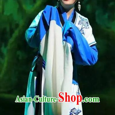 Chinese Shaoxing Opera Distress Maiden Costumes and Headpieces He Wenxiu Yue Opera Young Female Dress Garment Apparels