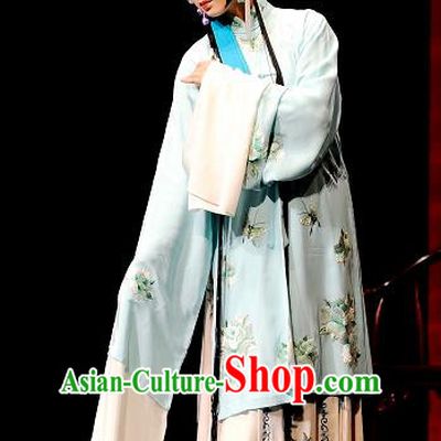 Chinese Kun Opera Actress The Peach Blossom Fan Blue Dress Apparels Peking Opera Hua Tan Garment Li Xiangjun Costumes and Headwear