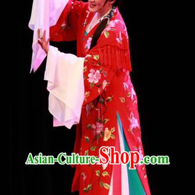 Chinese Shaoxing Opera Hua Tan Wedding Garment Costumes and Headpieces Li Hua Qing Yue Opera Actress Red Dress Apparels