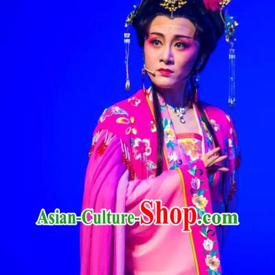 Chinese Shaoxing Opera Rich Lady Garment and Headpieces Li Hua Qing Yue Opera Actress Hua Tan Dress Apparels Leng Yan Costumes