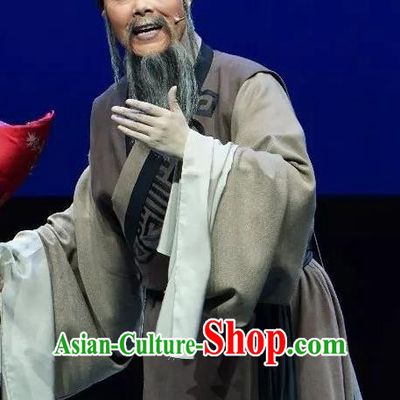 Chinese Yue Opera Elderly Male Apparels and Headwear Breeze Pavilion Shaoxing Opera Old Man Landlord Xue Rong Garment Costumes
