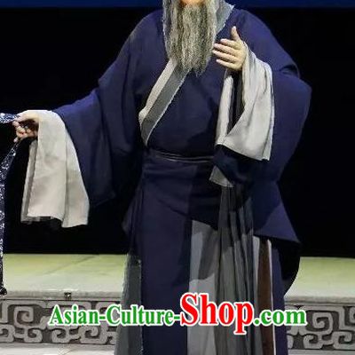 Chinese Yue Opera Elderly Male Zhang Yuanxiu Apparels and Hat Breeze Pavilion Shaoxing Opera Laosheng Poor Man Garment Costumes