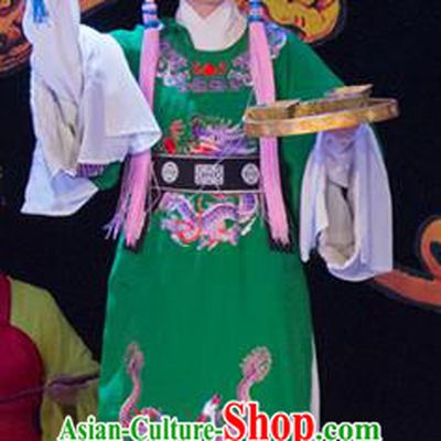 Palm Civet for Prince Chinese Yue Opera Eunuch Guo Huai Costumes and Headwear Shaoxing Opera Man Role Garment Apparels Official Green Robe Clothing