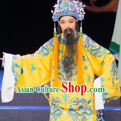Palm Civet for Prince Chinese Yue Opera Laosheng Zhao Heng Costumes and Headwear Shaoxing Opera Emperor Garment Apparels Song Zhenzong Ceremonial Robe