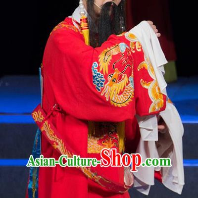 Palm Civet for Prince Chinese Yue Opera Elderly Male Apparels Costumes Red Embroidered Robe and Headwear Shaoxing Opera Laosheng Garment