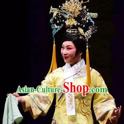 Chinese Shaoxing Opera Hua Tan Dress Costumes and Headdress Emperor Guangxu Opera Young Female Imperial Consort Garment Apparels
